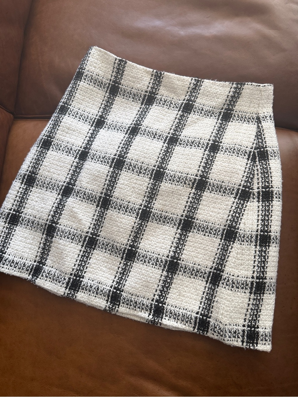 Banana Republic Black & White Plaid Tweed Mini Skirt